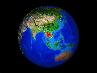 Thailand on planet planet Earth with country borders. Extremely detailed planet surface.