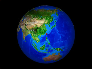 Taiwan on planet planet Earth with country borders. Extremely detailed planet surface.