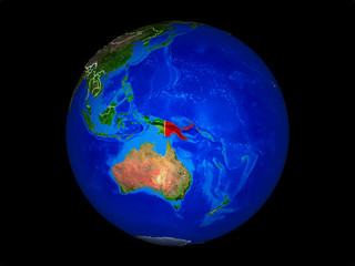 Papua New Guinea on planet planet Earth with country borders. Extremely detailed planet surface.