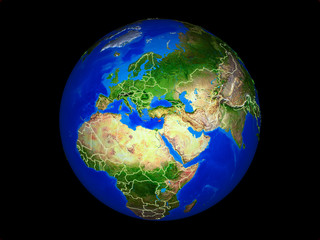 Cyprus on planet planet Earth with country borders. Extremely detailed planet surface.