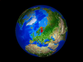 Finland on planet planet Earth with country borders. Extremely detailed planet surface.