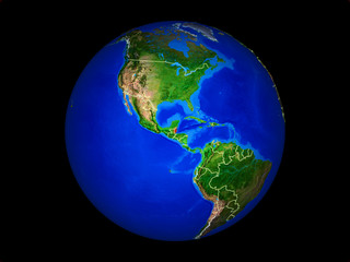 Belize on planet planet Earth with country borders. Extremely detailed planet surface.