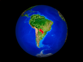 Paraguay on planet planet Earth with country borders. Extremely detailed planet surface.