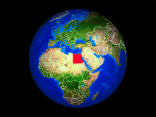 Egypt on planet planet Earth with country borders. Extremely detailed planet surface.