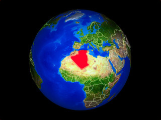 Algeria on planet planet Earth with country borders. Extremely detailed planet surface.