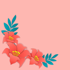 Composition floral background. Paper flowers with leaf. Origami flowers lily. Vector illustration paper cut style.