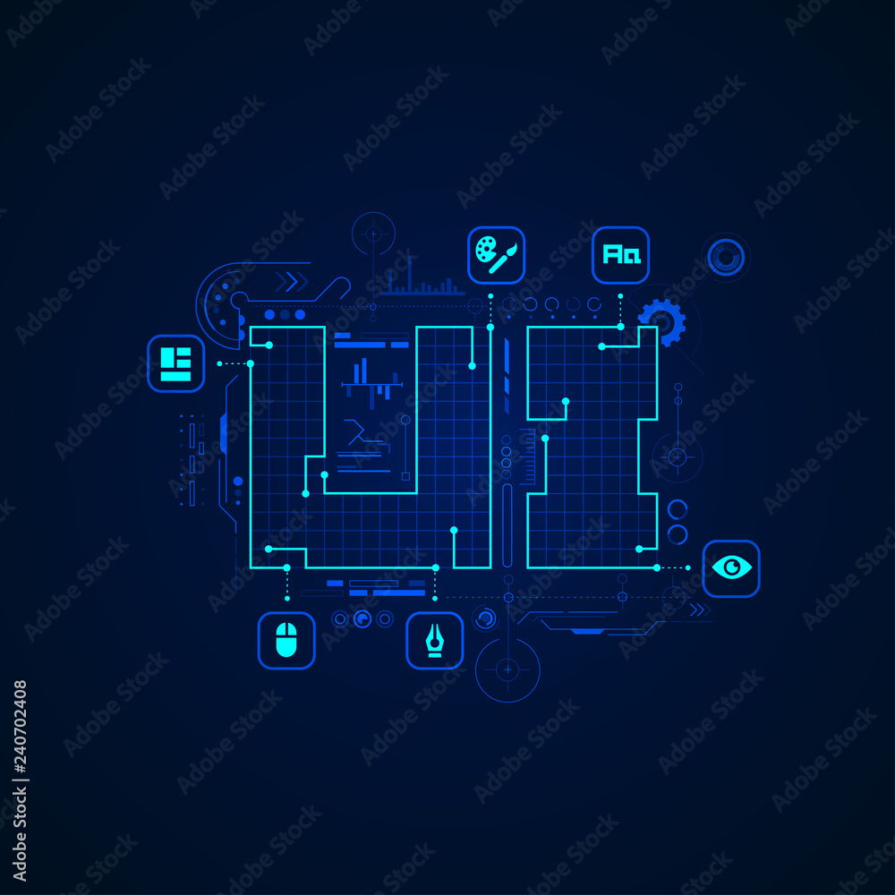 Poster concept of user interface design, ui sign with digital technology icons