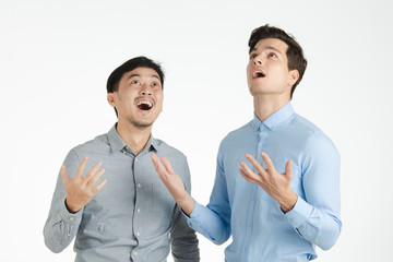 Two men surprise pose
