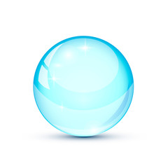 Blue sky glass ball with shadow. Vector illustration.