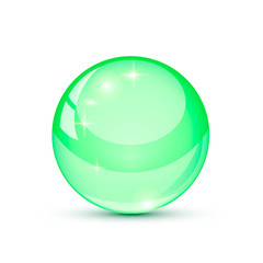 Green glass ball with shadow. Vector illustration.