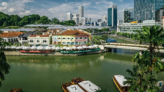 4K Time Lapse Of Boats Streaming Past In Clarke Quay. ProRes 422 in 4k