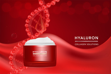Beauty product, red cosmetic container with advertising background ready to use, luxury skin care ad. illustration vector.