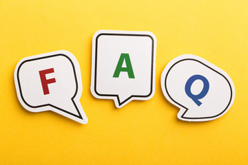 FAQ Speech Bubble Isolated On Yellow Background