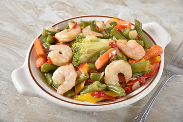 Bowl of shrimp stir fry