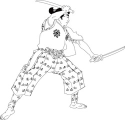 Fototapeta premium 浮世絵 宮本武蔵 その1 白黒