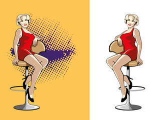 Girl on a chair.
Young girl sitting on a high chair. Vector illustration and isolated on a white background.
