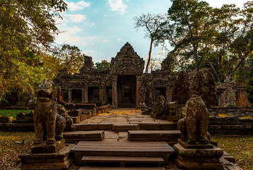 Temple in Angkor Archaeological Site front view