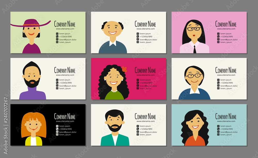 Wall mural business cards with people portraits for your design