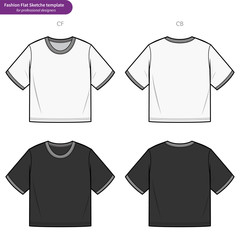  Croptop Teeshirt fashion flat technical drawing template