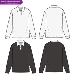  LONG SLEEVE POLO SHIRTS fashion flat technical drawing template