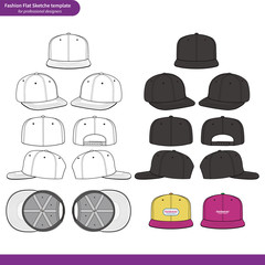  Snapback Cap set Fashion flat technical drawing