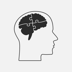 Puzzle Pieces. Silhouette Brain Head. Puzzle Brain