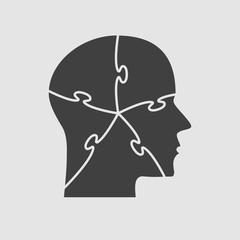 Grey Puzzle Piece Silhouette Head - Vector Jigsaw.