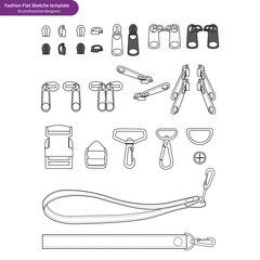  Zipper Bag accessory vector illustration flat sketches template