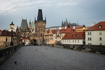 Obraz premium Old Prague, view from Charles bridge early in the morning, Czech republic