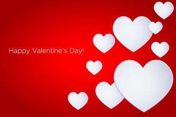 Happy Valentine's Day! Beautiful Heart! Abstract paper art 3D Hearts on red gradient background. Valentines Day card. Bector illustration