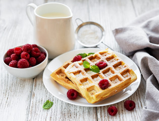 Homemade waffles with berries