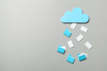 Cloud storage. Personal and business information and files are stored online in the cloud. Blue...