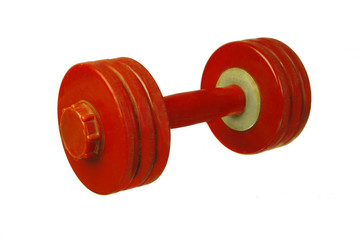 Sports equipment. Red dumbbell. Isolated on white