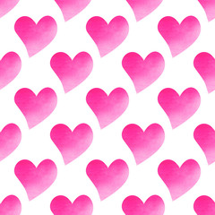 Valentine's day background Pink watercolor hearts seamless pattern