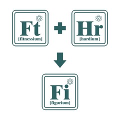 Obraz premium Fitness model metaphor. Creative Typography poster concept. Health chemistry. Fictional chemical elements in reaction.