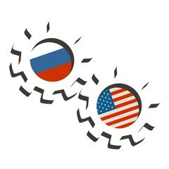 Partnership concept. Russia and USA association. Gears textured by flag