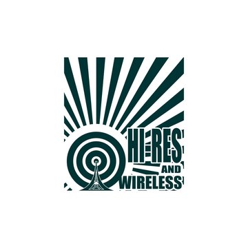 Wi Fi Network Symbol . Mobile gadgets technology relative vector image. Hi res and wireless text on sun rays background