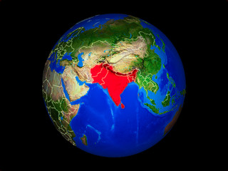 South Asia on planet planet Earth with country borders. Extremely detailed planet surface.