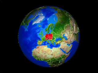 Central Europe on planet planet Earth with country borders. Extremely detailed planet surface.