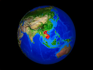 Indochina on planet planet Earth with country borders. Extremely detailed planet surface.