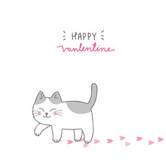 Cartoon cute Valentines day cat and love vector.
