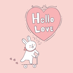 Cartoon cute Valentines day rabbit and love vector.