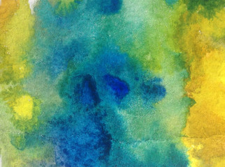 Watercolor abstract bright colorful textural background handmade . Painting of sky and clouds during sunset . Modern cosmic pattern . Shine