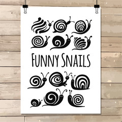 Funny snail, black silhouette for your design