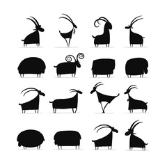 Fototapeta premium Goats and rams collection for your design