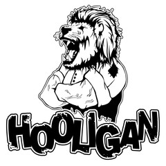 print on T-shirt hooligan with a lion image.