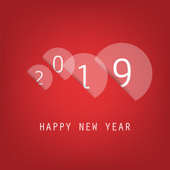 Best Wishes - Simple Red and White New Year Card, Cover or Background Design Template with Numerals - 2019 