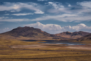 Valley with lakes in Peruvian highland landscape