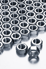 Set metal nut on white background