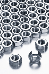 Set metal nut on white background